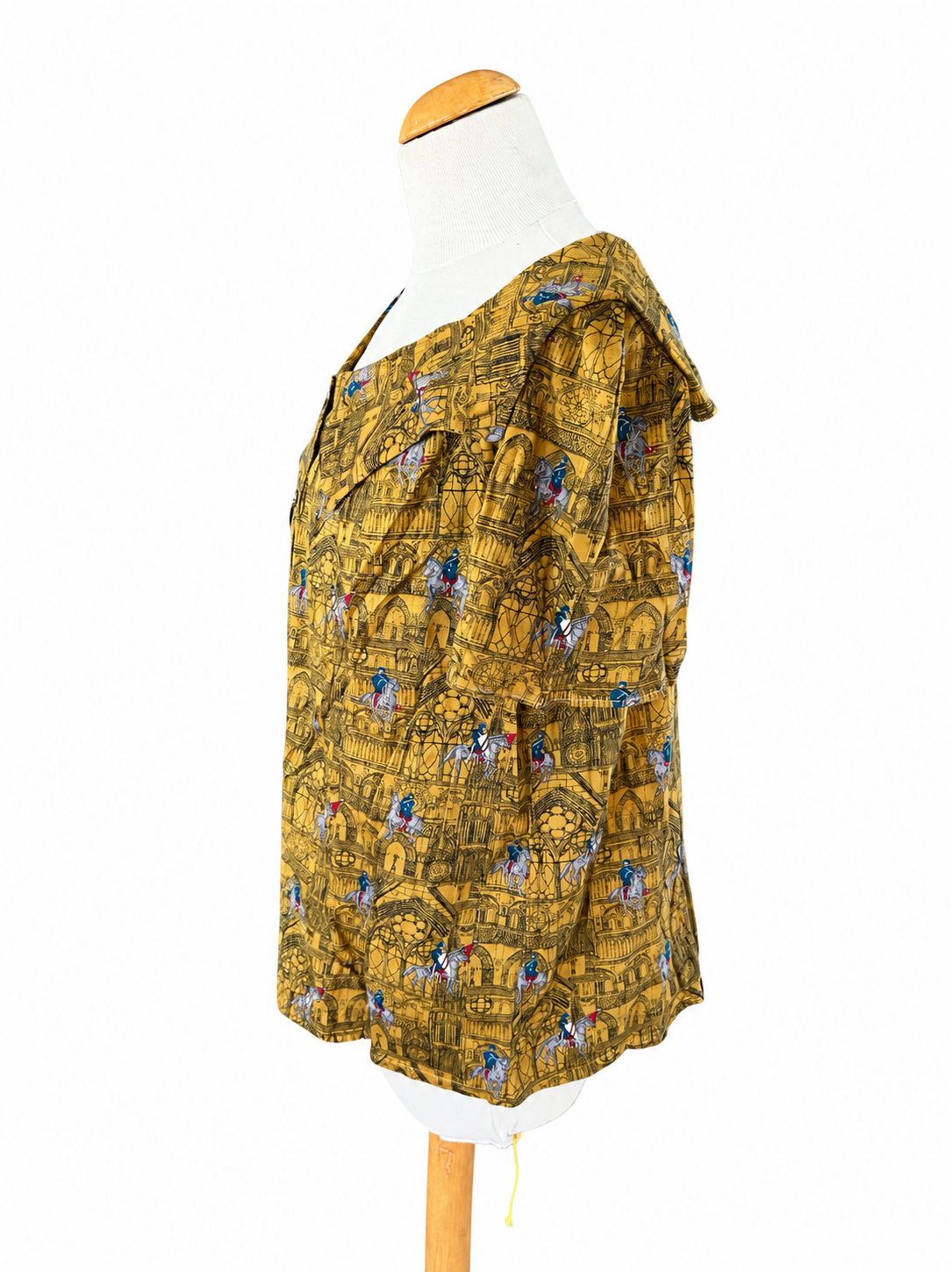 Blouse vintage imprimé médiéval moutarde