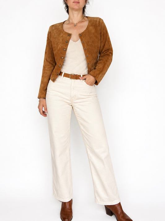 Veste courte en daim camel vintage
