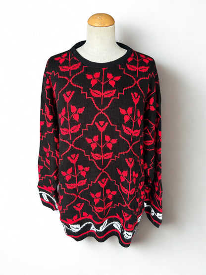 Pull long vintage noir et rouge – Worthington, Made in USA
