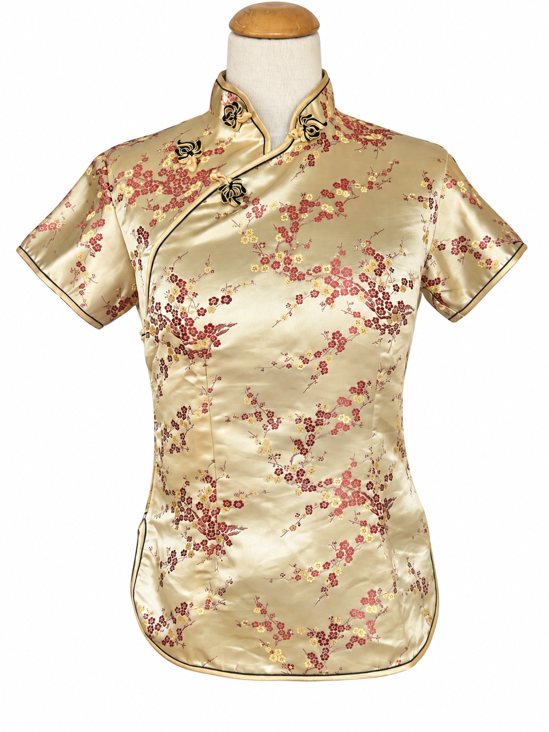 Top chinois vintage doré à fleurs