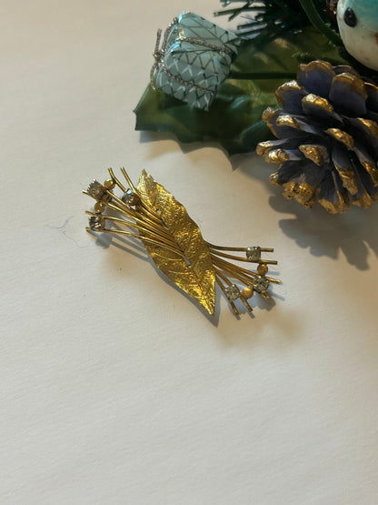 Broche vintage feuille et fleurs plaqué or la friperie vintage 25