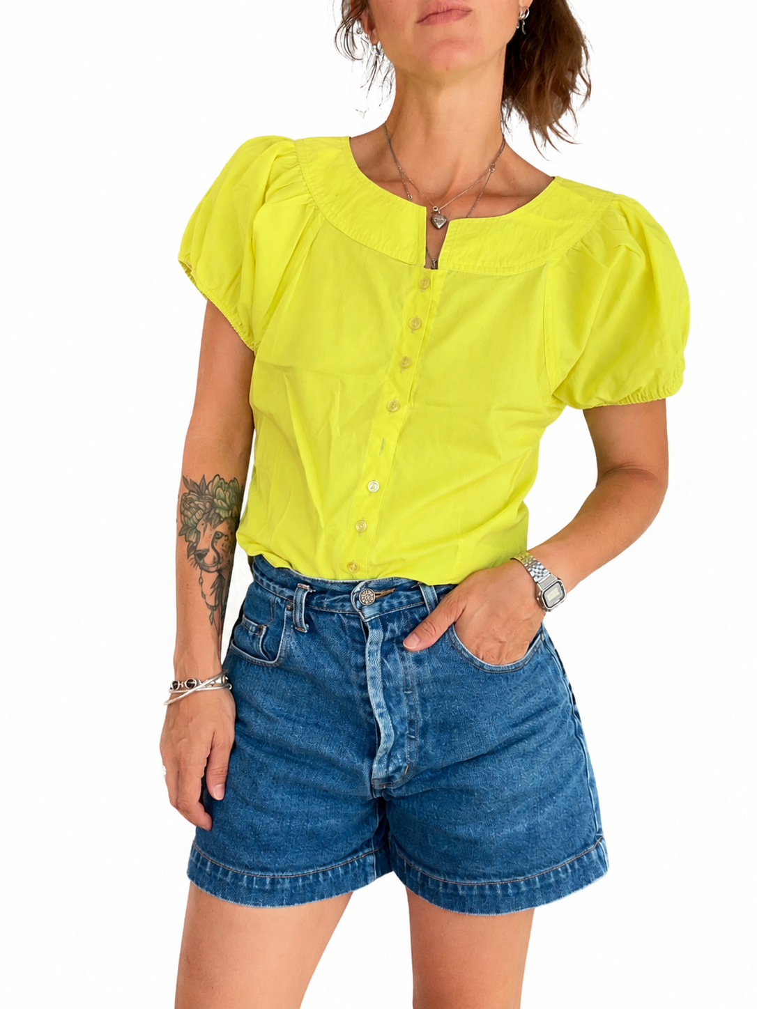 Blouse vintage jaune manches bouffantes