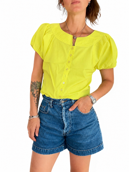 Blouse vintage jaune manches bouffantes