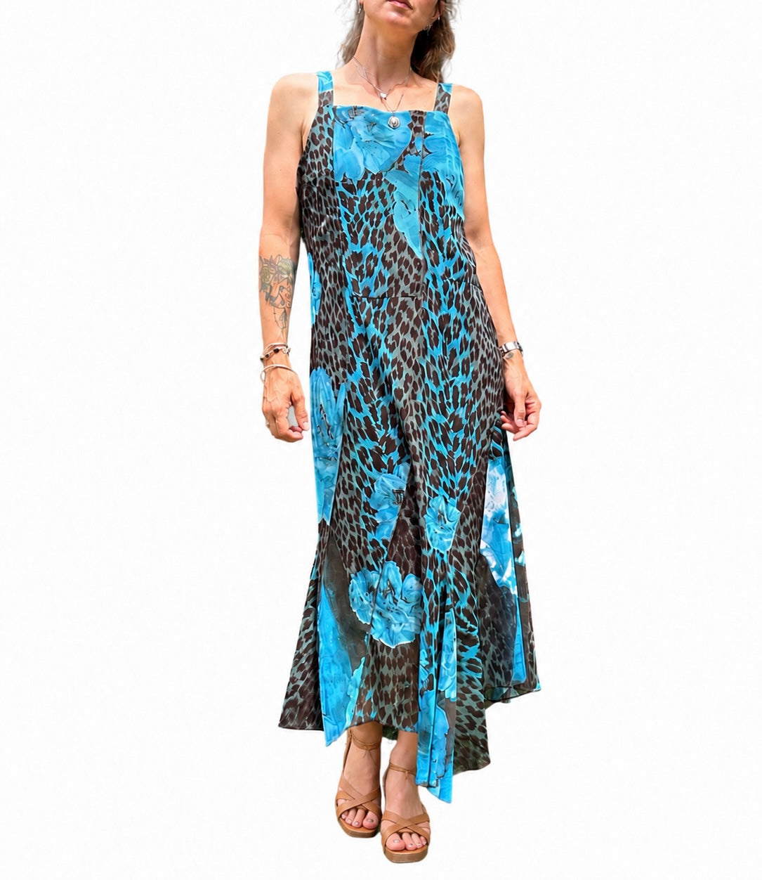 Robe longue Garella turquoise imprimé y2k