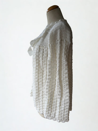 Gilet vintage blanc crochet fait main la friperie vintage 25