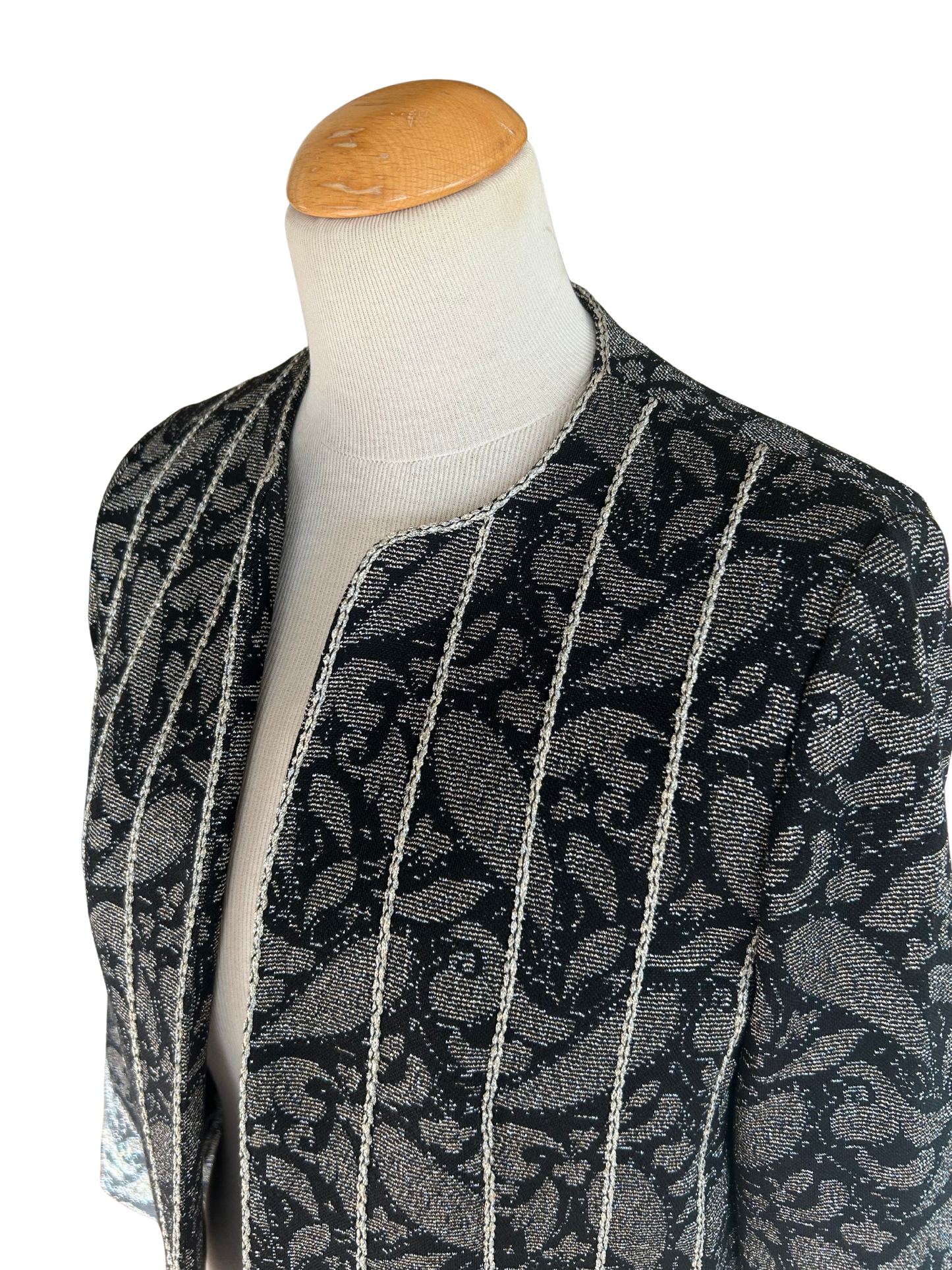 Veste jacquard noir argent pailletée vintage la friperie vintage 25