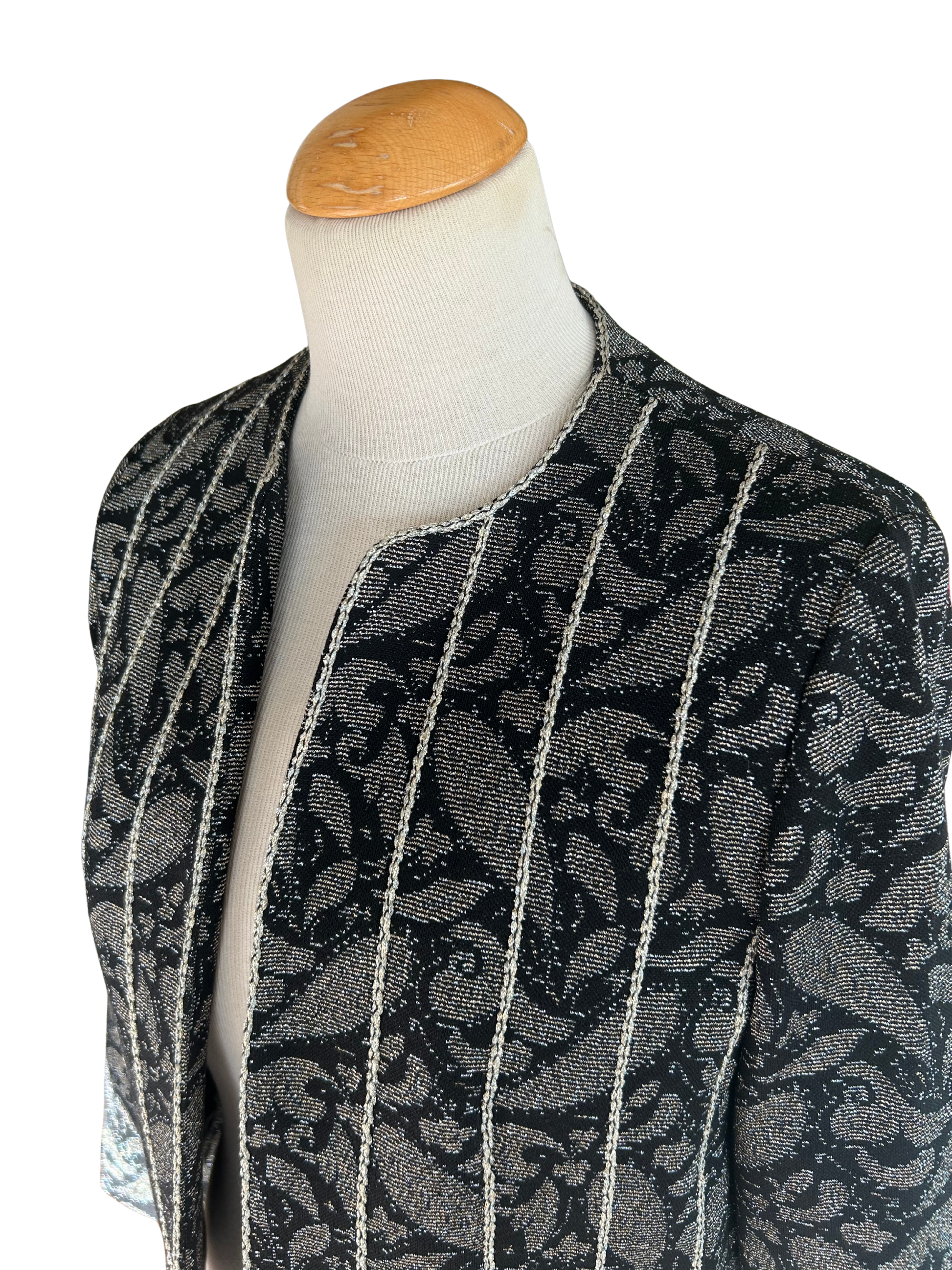 Veste jacquard noir argent pailletée vintage la friperie vintage 25