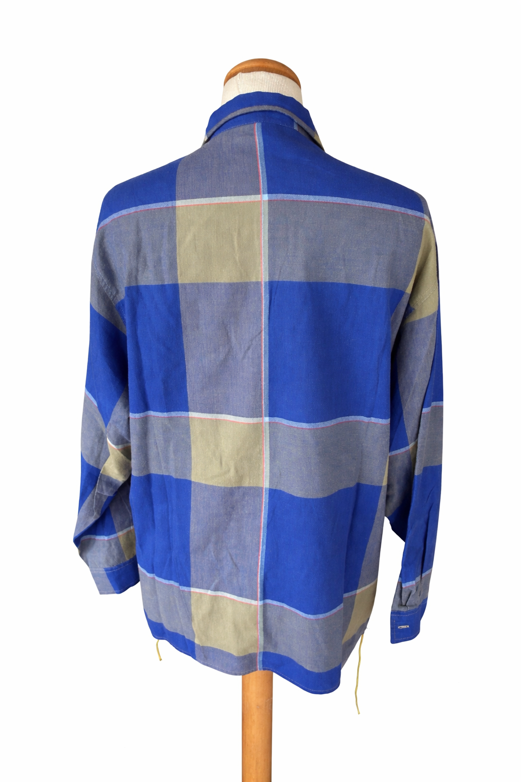 Chemise vintage à carreaux bleu kaki
