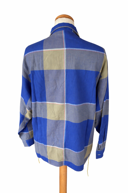 Chemise vintage à carreaux bleu kaki