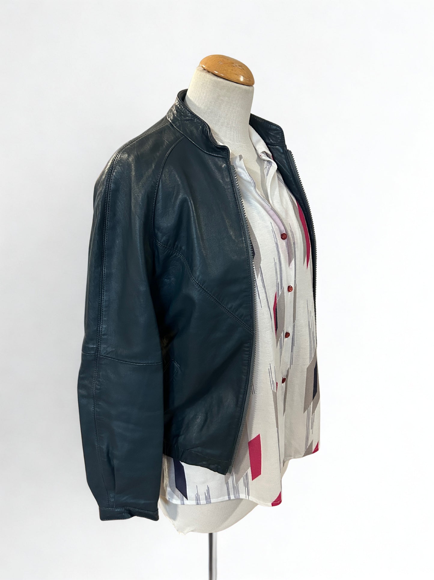 Veste en cuir véritable bleu pétrole