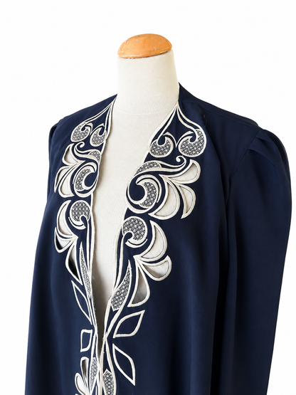 Veste tunique vintage bleu détails brodés