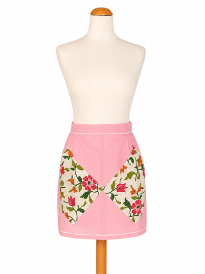 Tablier vintage rose poches fleuries 70’s