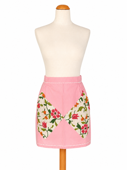 Tablier vintage rose poches fleuries 70’s