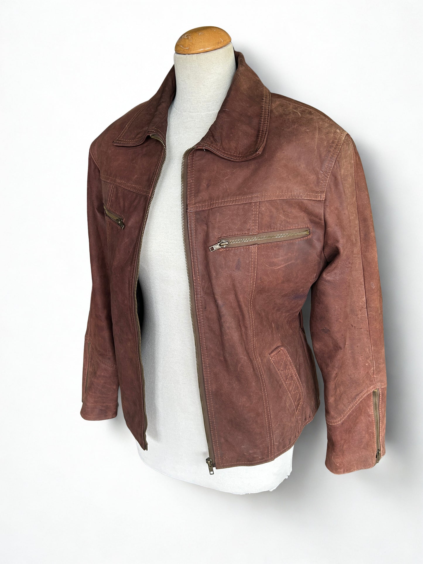 Veste en cuir nubuck vintage marron