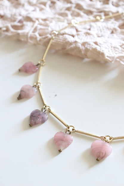 Collier vintage coeurs rose et or la friperie vintage 25