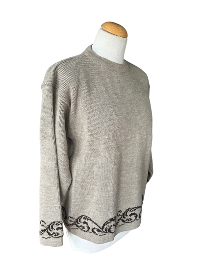 Pull vintage beige à motifs marron