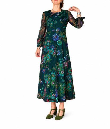 Robe longue vintage fleurie verte