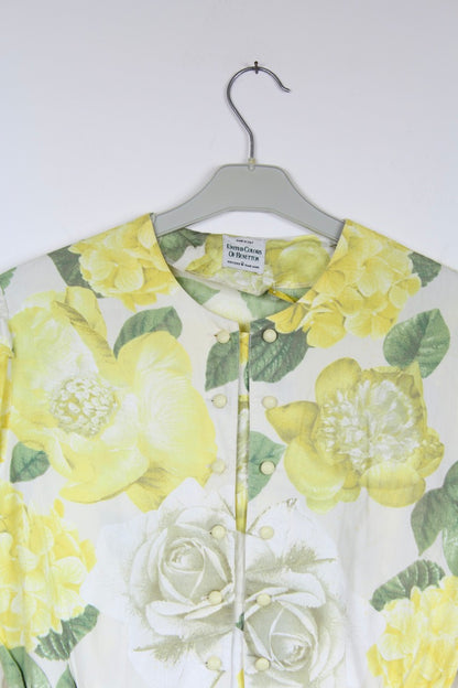 Chemisier vintage Benetton coton motifs fleuris jaune vert la friperie vintage 25