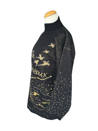 Pull vintage col montant motif oiseaux