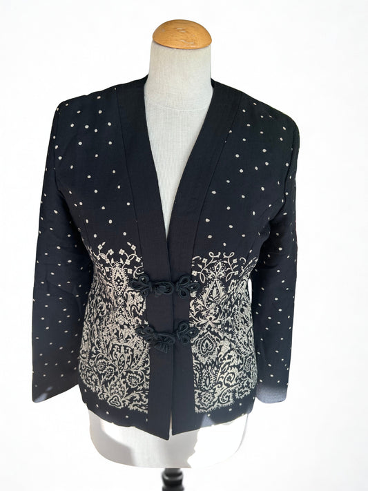 Veste noire imprimé style kimono la friperie vintage 25