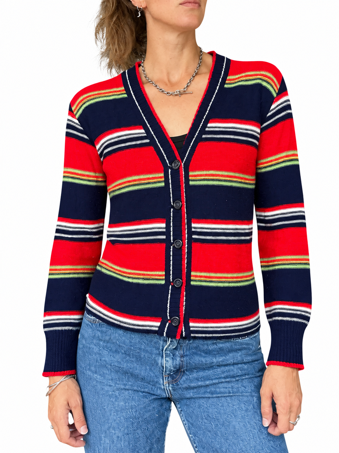Gilet rayé vintage rouge et bleu marine