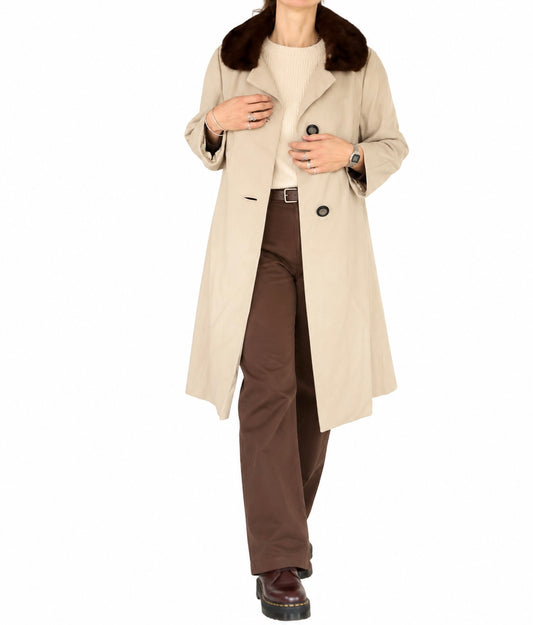 Manteau long vintage beige col fourrure