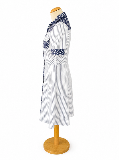 Robe vintage rayée fleurie bleu