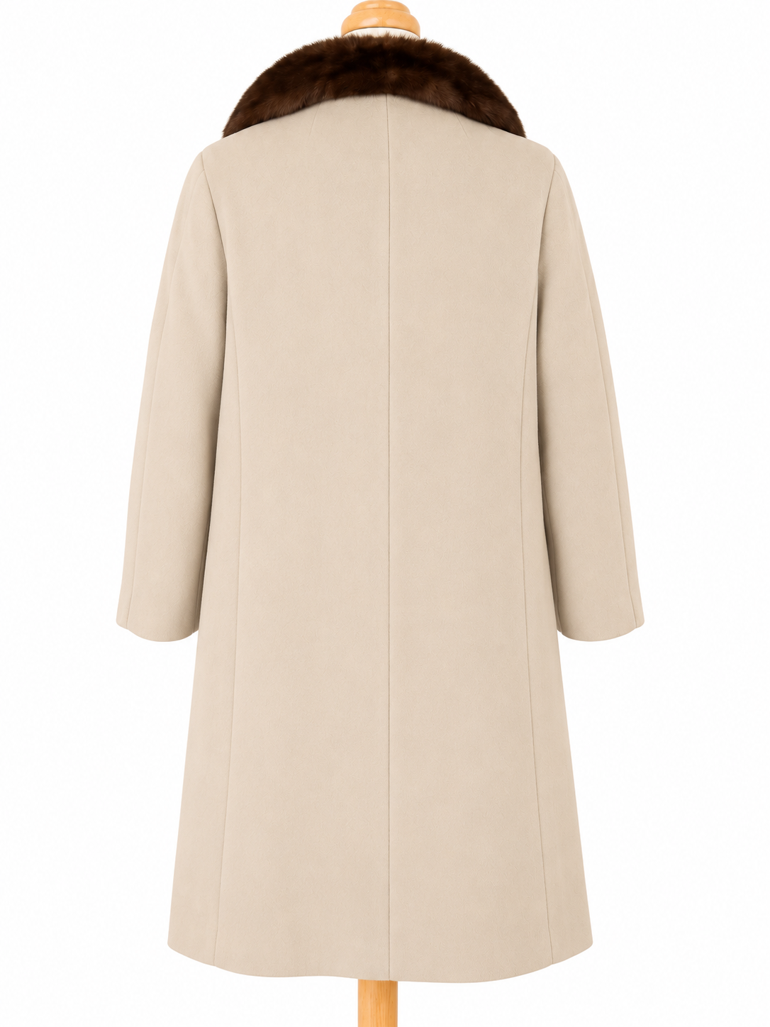 Manteau long vintage beige col fourrure