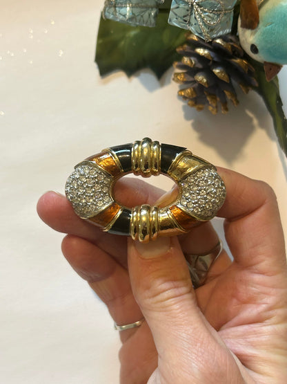 Broche vintage ovale dorée strass la friperie vintage 25