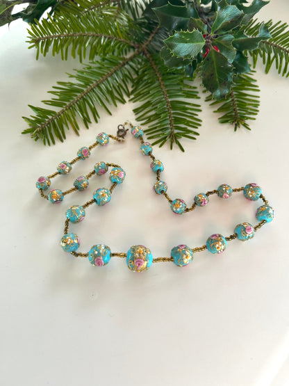 Collier vintage perles florales en verres la friperie vintage 25