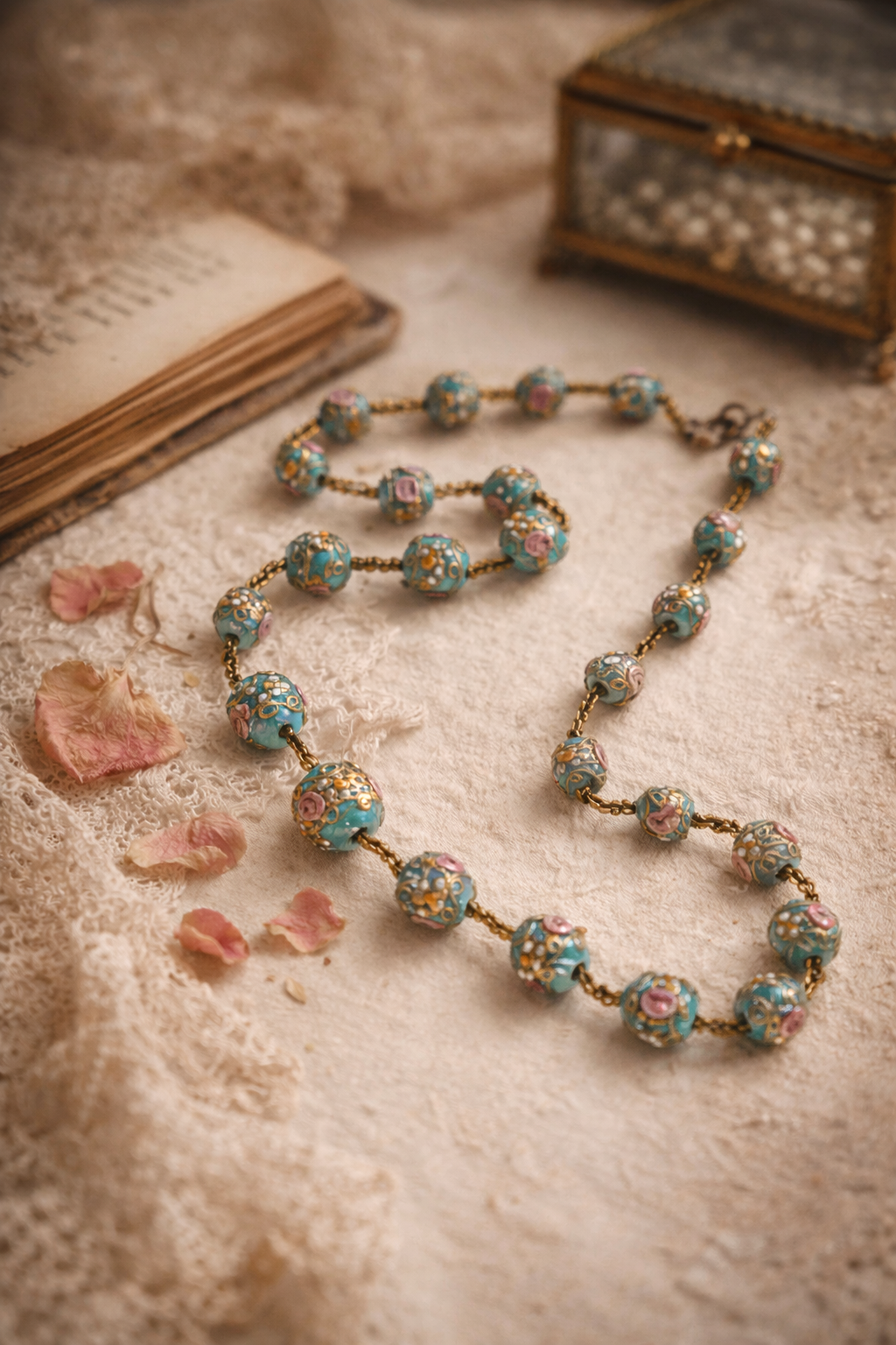 Collier vintage perles florales en verres la friperie vintage 25