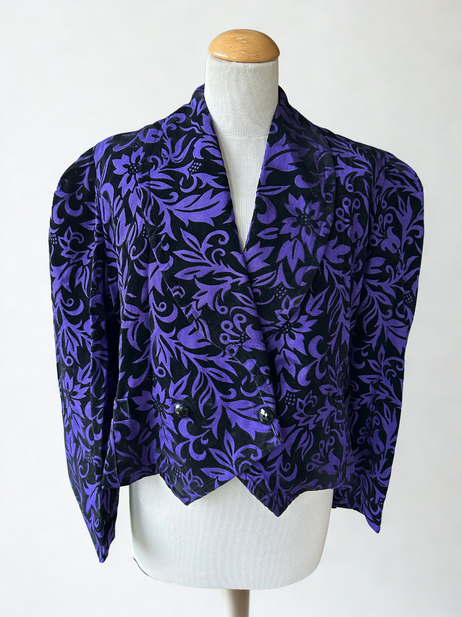 Veste vintage velours floqué violet noir la friperie vintage 25