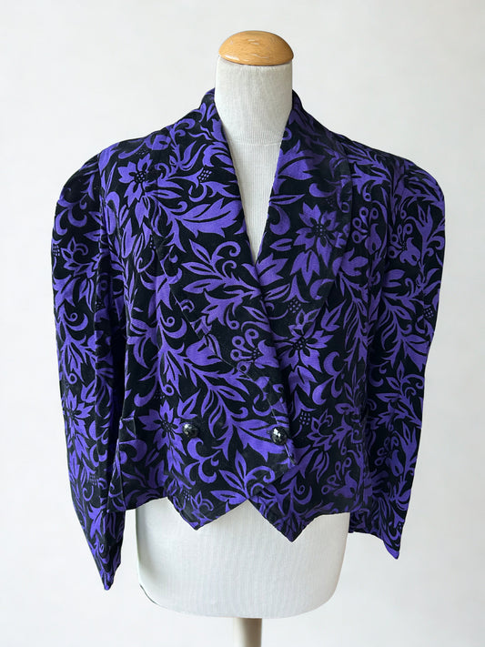 Veste vintage velours floqué violet noir la friperie vintage 25
