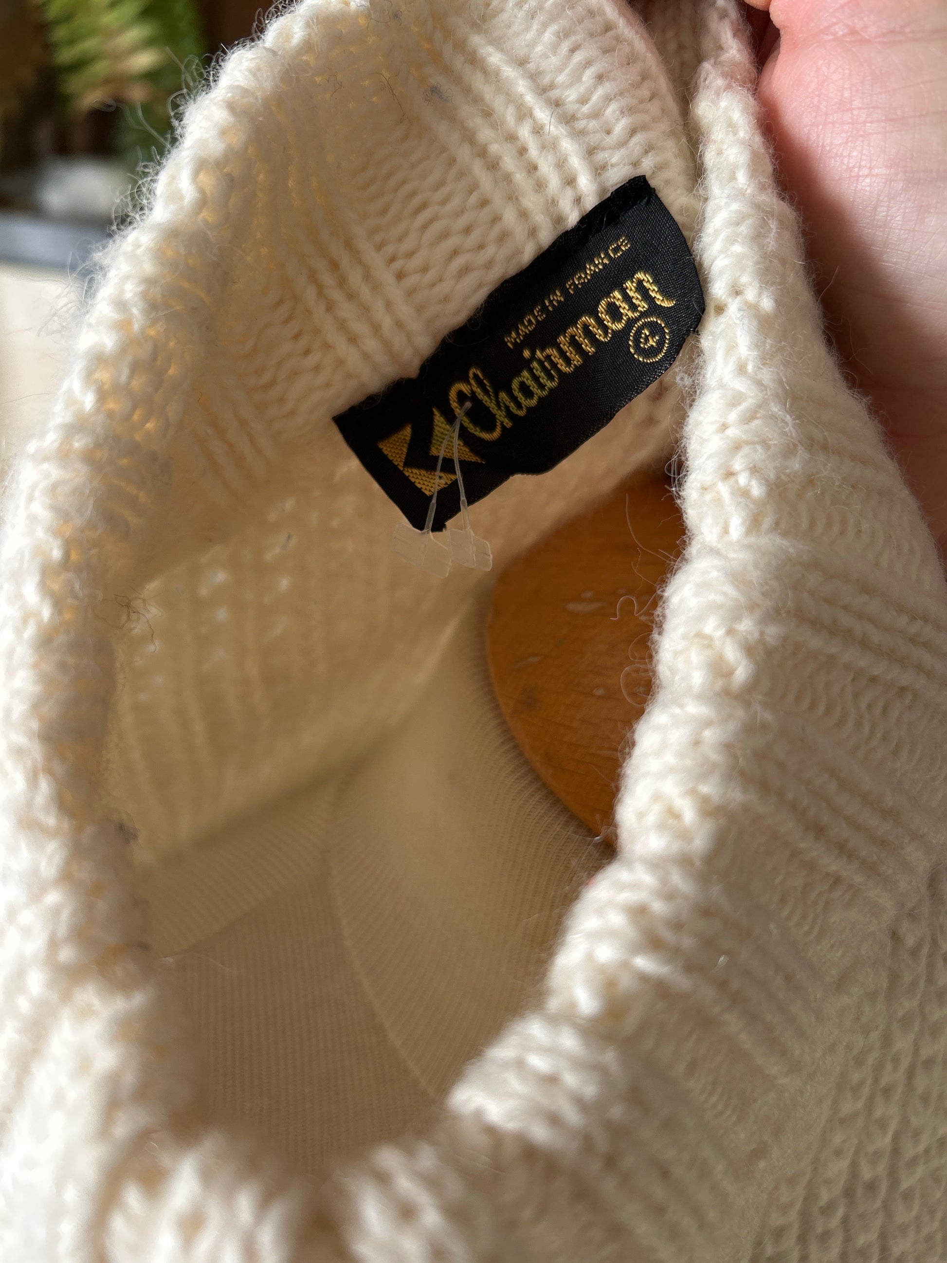 Pull écru col montant vintage laine la friperie vintage 25