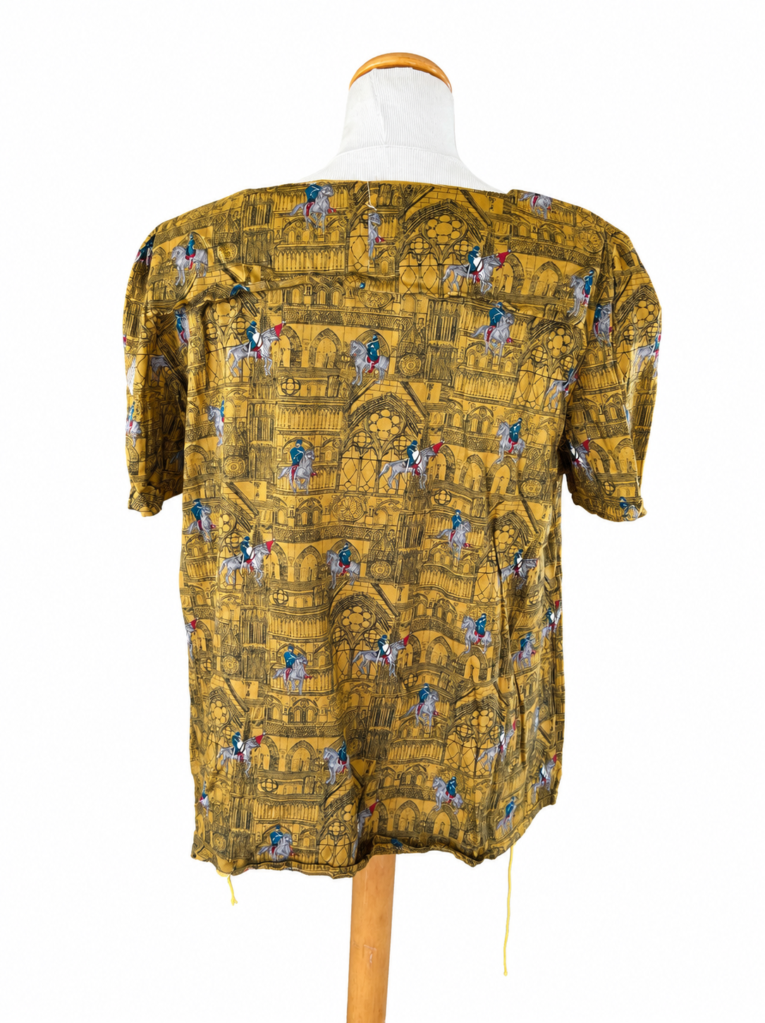 Blouse vintage imprimé médiéval moutarde