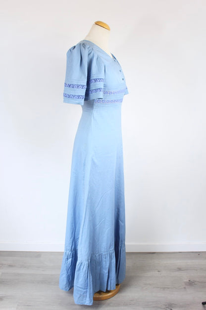 Robe longue vintage bleu bohème hippie 70' la friperie vintage 25