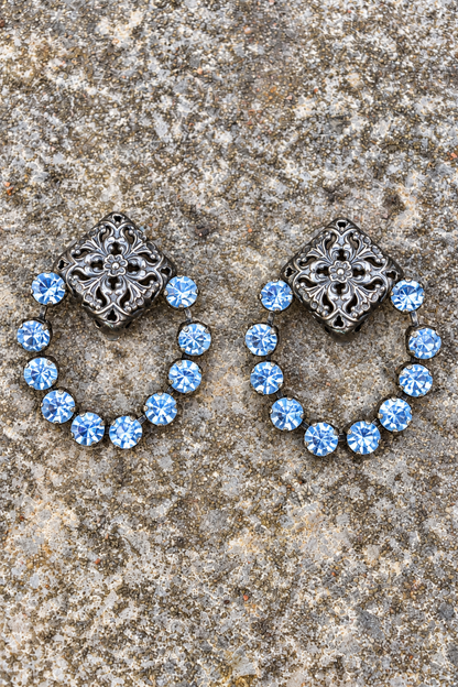 Boucles d’oreilles clips vintage strass bleus