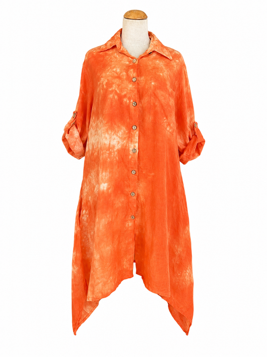 Robe chemise asymétrique lin tie dye