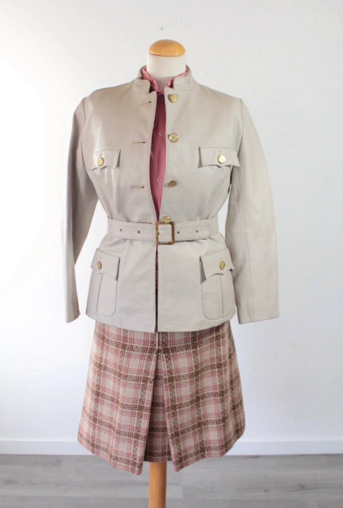 Veste en cuir beige vintage 80’s officier