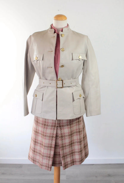Veste en cuir beige vintage 80’s officier