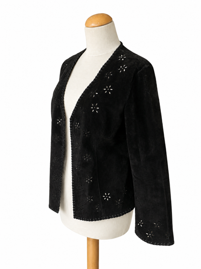 Veste en cuir motifs fleurs ajourés