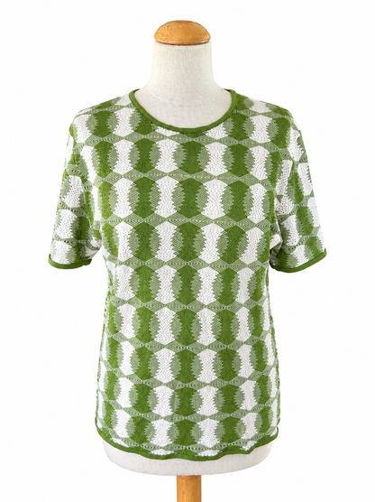 Haut vintage maille ajourée vert blanc70