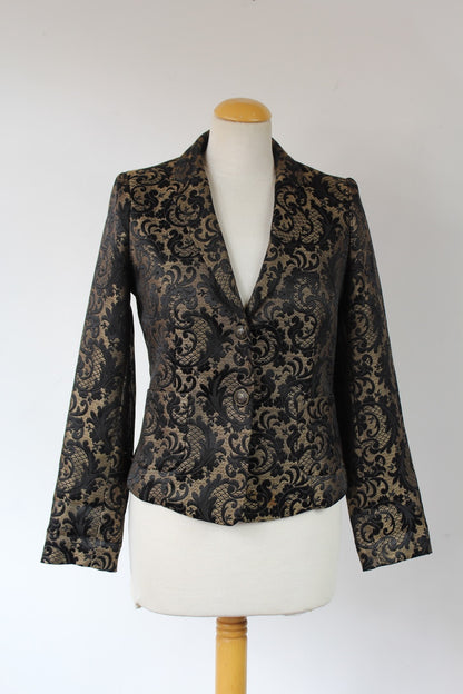 Veste vintage satin noir et motifs baroques dorés Kookaï France la friperie vintage 25