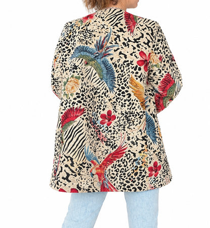 Veste tapisserie motif animalier et fleuri vintage