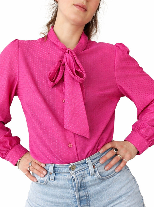 Blouse vintage fushia col lavallière