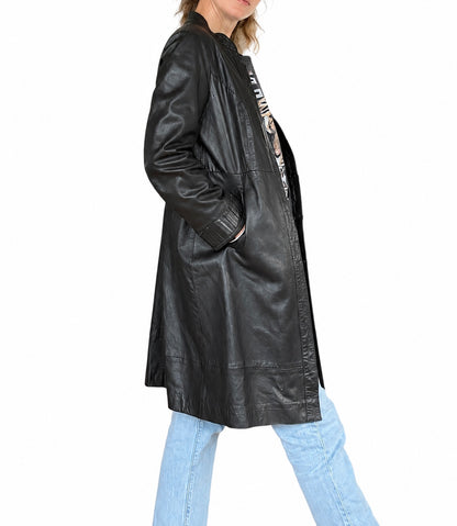 Veste longue vintage cuir noir