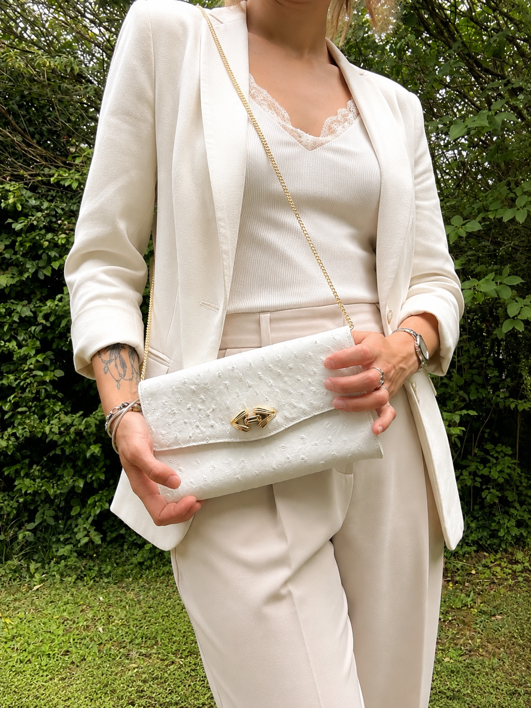 Sac pochette cuir blanc vintage