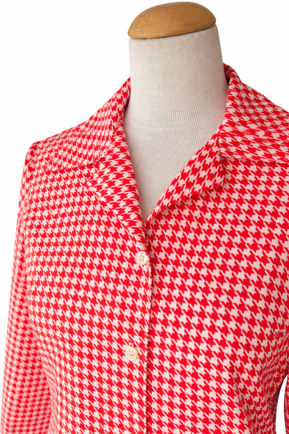 Blouse vintage pied-de-poule rouge et blanc