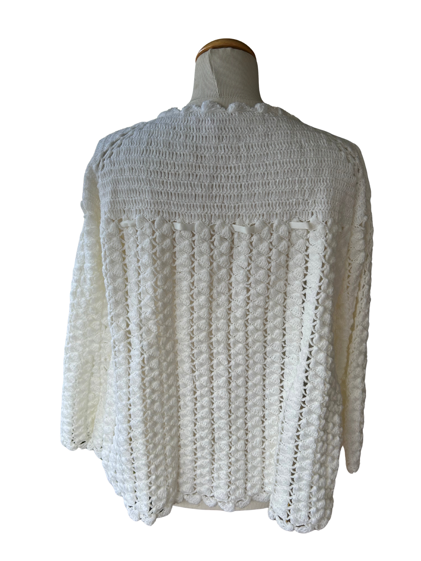 Gilet vintage blanc crochet fait main la friperie vintage 25