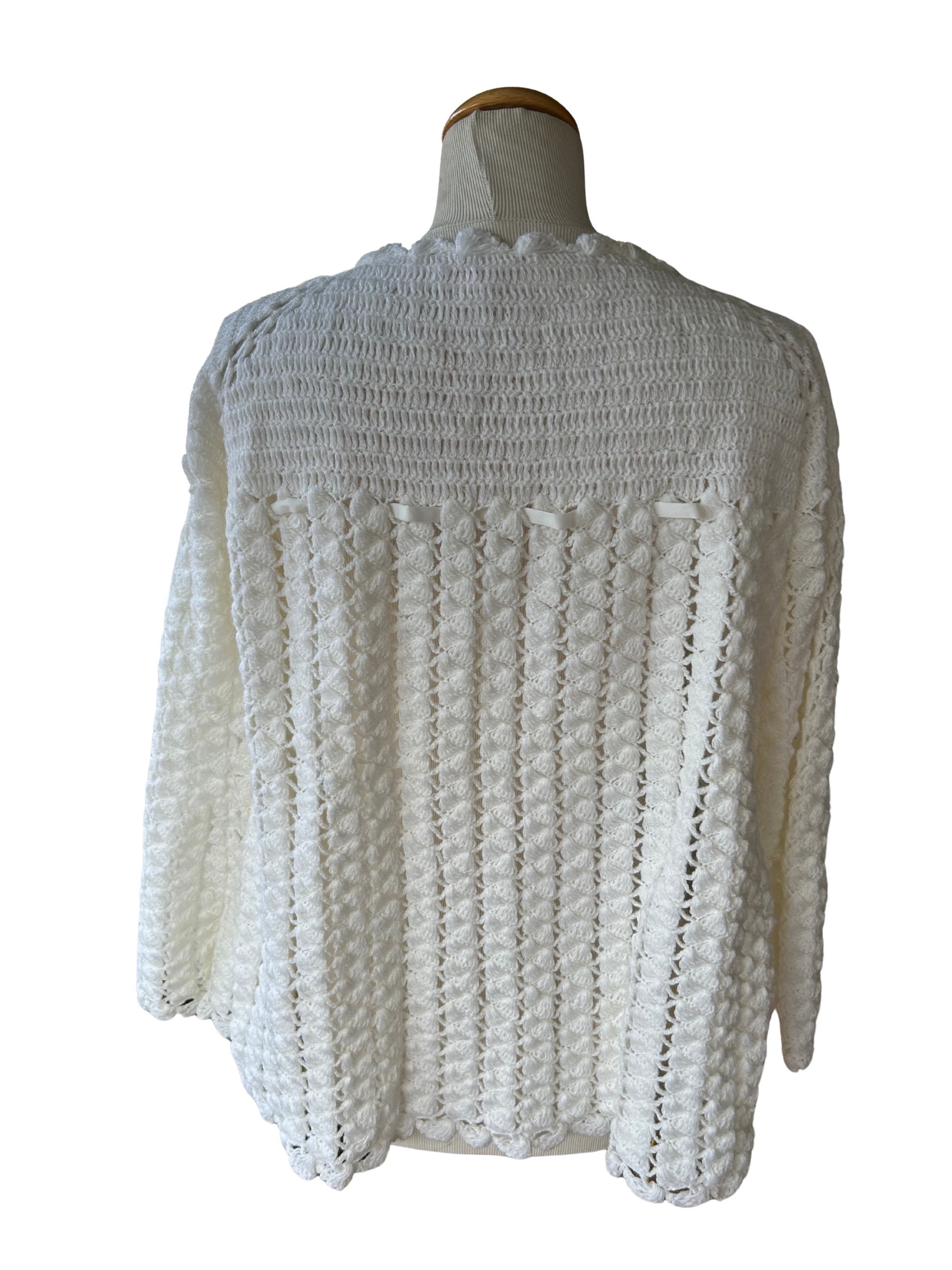 Gilet vintage blanc crochet fait main la friperie vintage 25